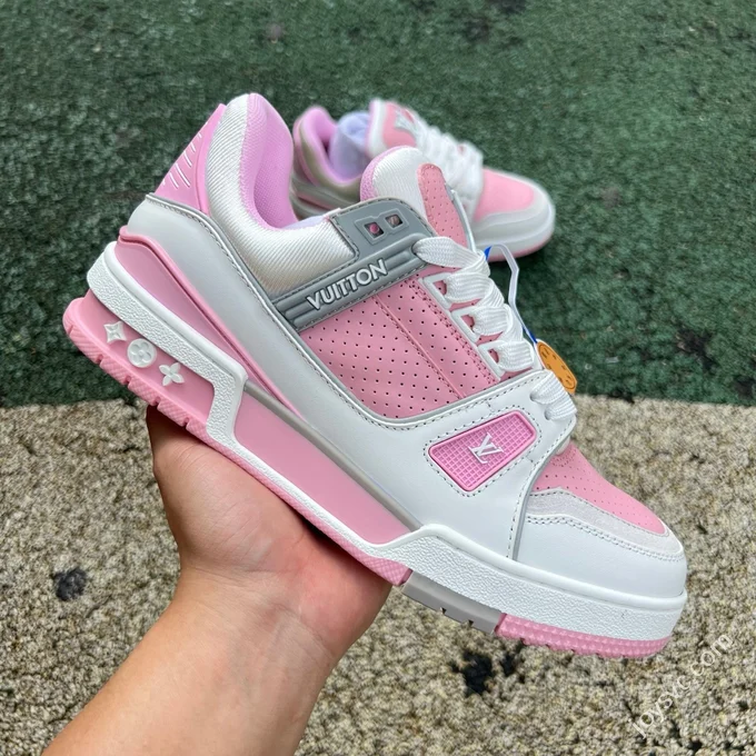Pure Original LOUIS VUITTON Trainer White Pink Silver