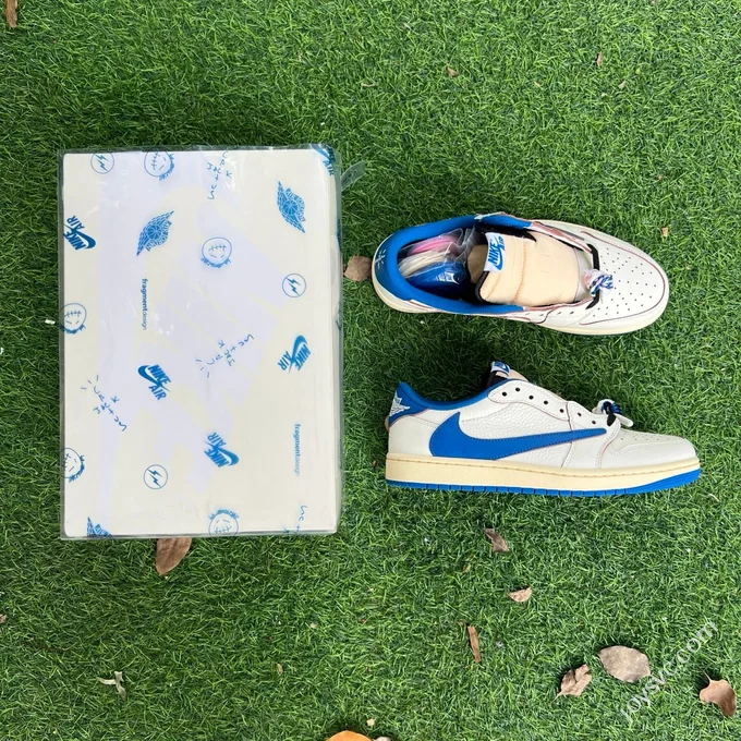 T1 Pure Original AJ1 Travis Scott x Fragment Design Low Top White Blue DM7866-104
