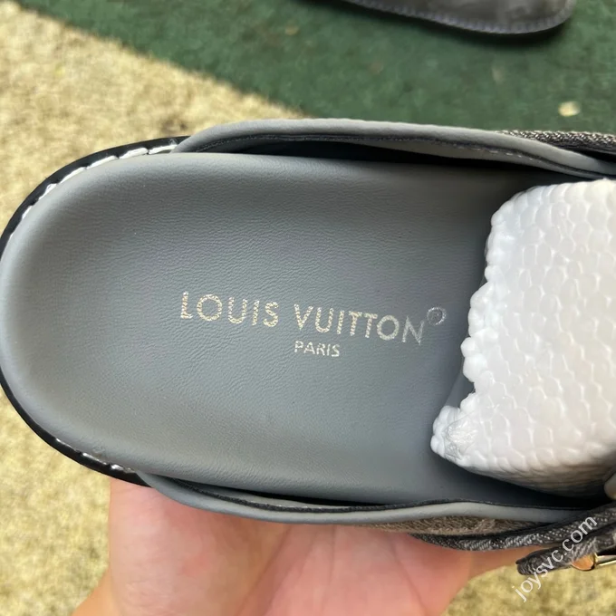 LV Half-Slipper Grey LOUIS VUITTON Cosy Comfort Denim Mules