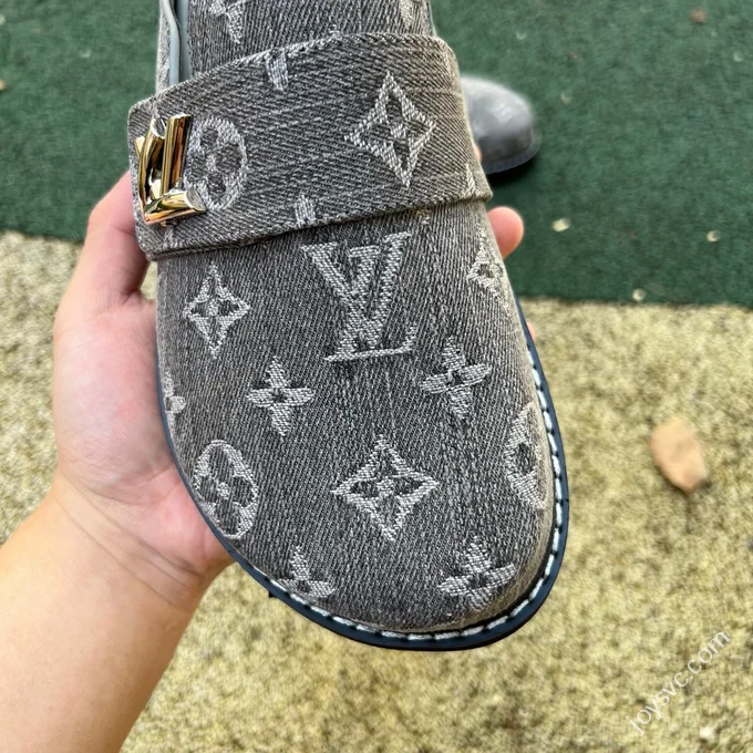 LV Half-Slipper Grey LOUIS VUITTON Cosy Comfort Denim Mules