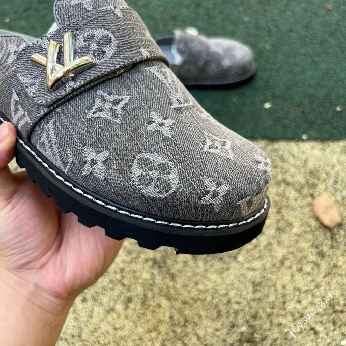 LV Half-Slipper Grey LOUIS VUITTON Cosy Comfort Denim Mules