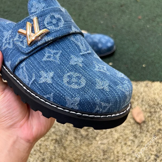 LV Half-Slipper Blue LOUIS VUITTON Cosy Comfort Denim Mules