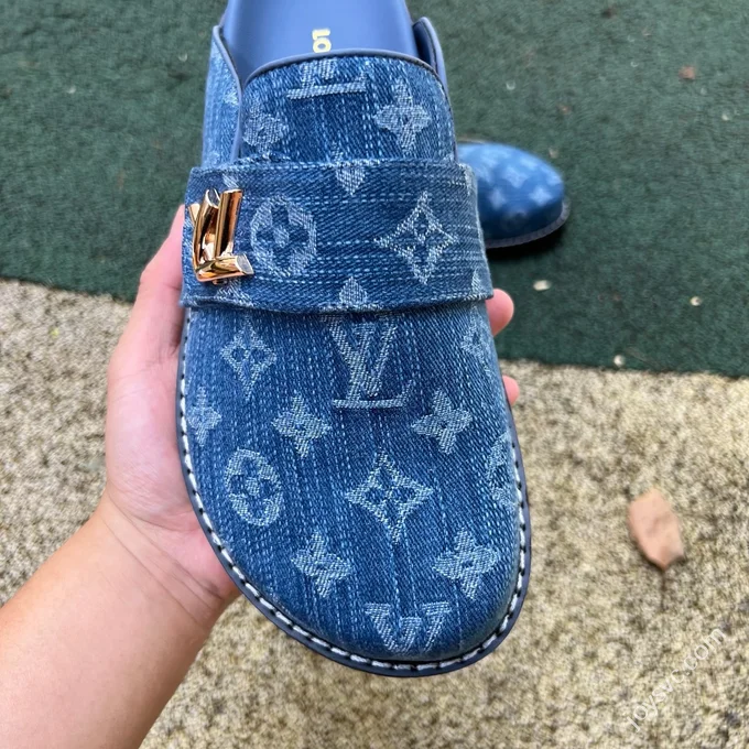 LV Half-Slipper Blue LOUIS VUITTON Cosy Comfort Denim Mules