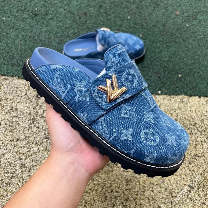 LV Half-Slipper Blue LOUIS VUITTON Cosy Comfort Denim Mules