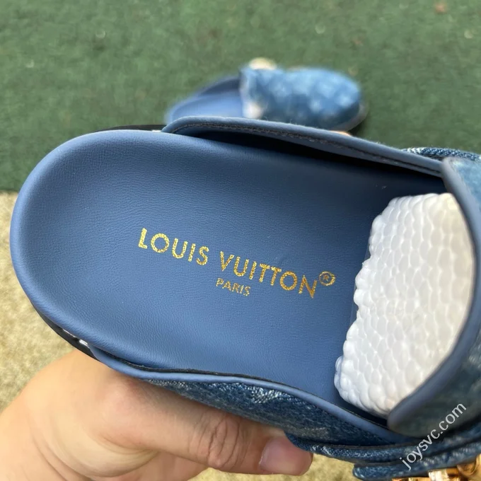 LV Half-Slipper Blue LOUIS VUITTON Cosy Comfort Denim Mules