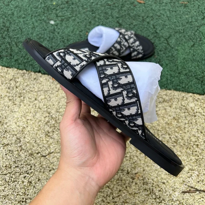 DIOR Alias Oblique Print One-Strap Slides Black Grey