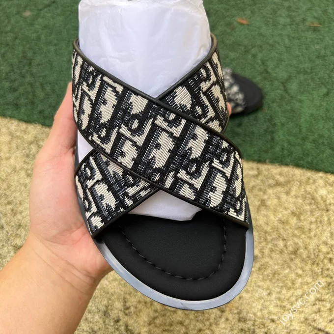 DIOR Alias Oblique Print One-Strap Slides Black Grey