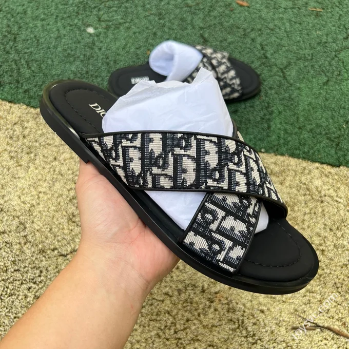 DIOR Alias Oblique Print One-Strap Slides Black Grey
