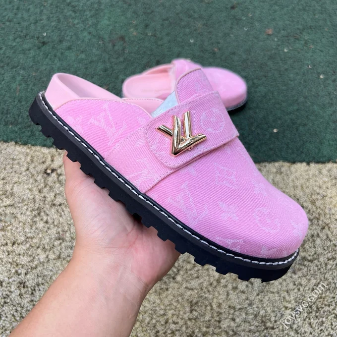 LV Half-Slipper Pink LOUIS VUITTON Cosy Comfort Denim Mules