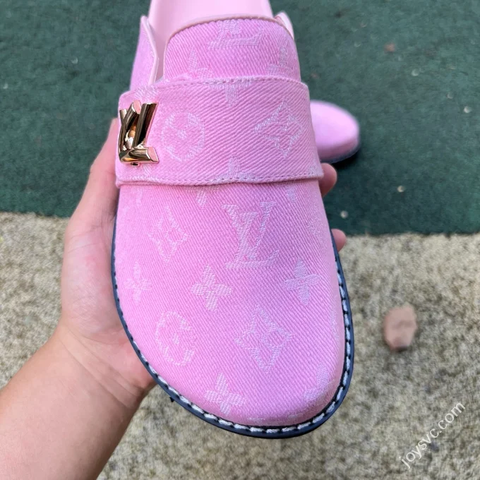 LV Half-Slipper Pink LOUIS VUITTON Cosy Comfort Denim Mules