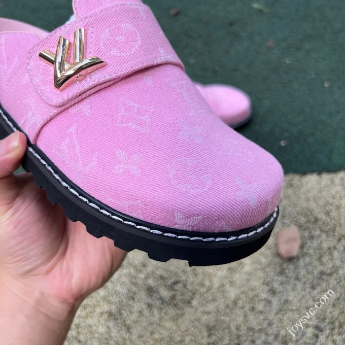 LV Half-Slipper Pink LOUIS VUITTON Cosy Comfort Denim Mules