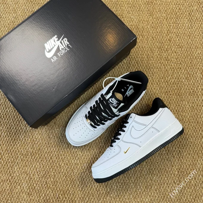 3A Pure Original Air Force 1 AF1 Black White Small Gold Hook Sneakers IB6543-101