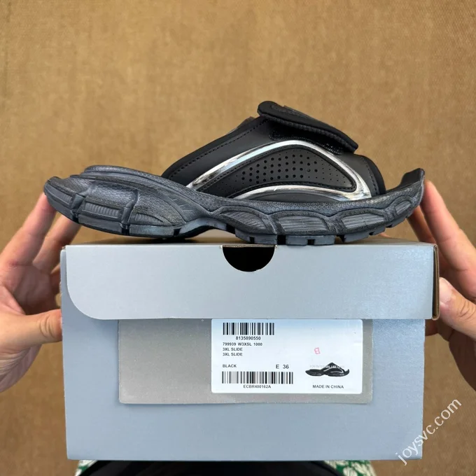 A Version Balenciaga 3XL One-Strap Slides Black Silver