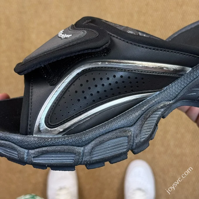 A Version Balenciaga 3XL One-Strap Slides Black Silver