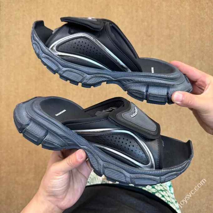 A Version Balenciaga 3XL One-Strap Slides Black Silver
