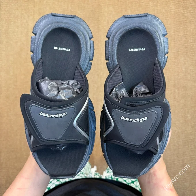 A Version Balenciaga 3XL One-Strap Slides Black Silver