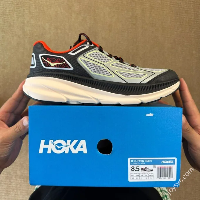 HOKA ONE ONE Clifton 9 Marathon Running Shoes Silver Black 1155370/HBN