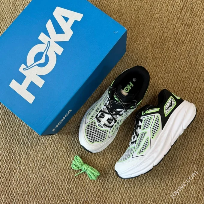 HOKA ONE ONE Clifton 9 Marathon Running Shoes Black White Green 1155370/BWHT