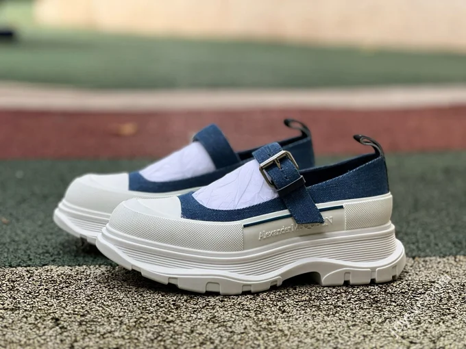 Alexander McQueen Thread Slick Mary Jane Shoes White Blue