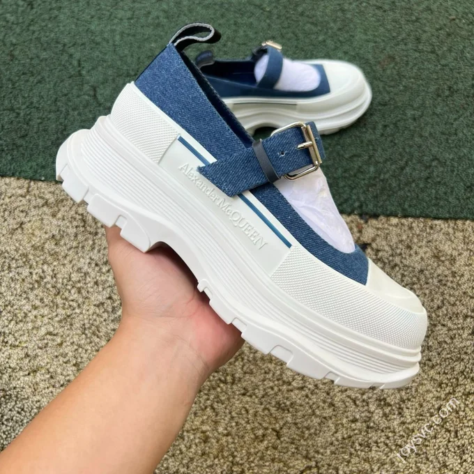 Alexander McQueen Thread Slick Mary Jane Shoes White Blue