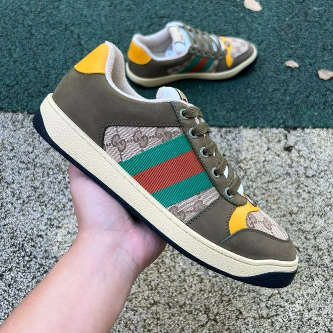 GUCCI Screener Canvas Metal Double G Enamel Olive Green