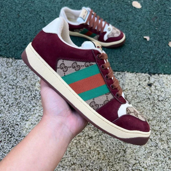 GUCCI Screener Canvas Metal Double G Enamel Burgundy