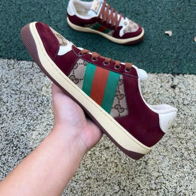GUCCI Screener Canvas Metal Double G Enamel Burgundy
