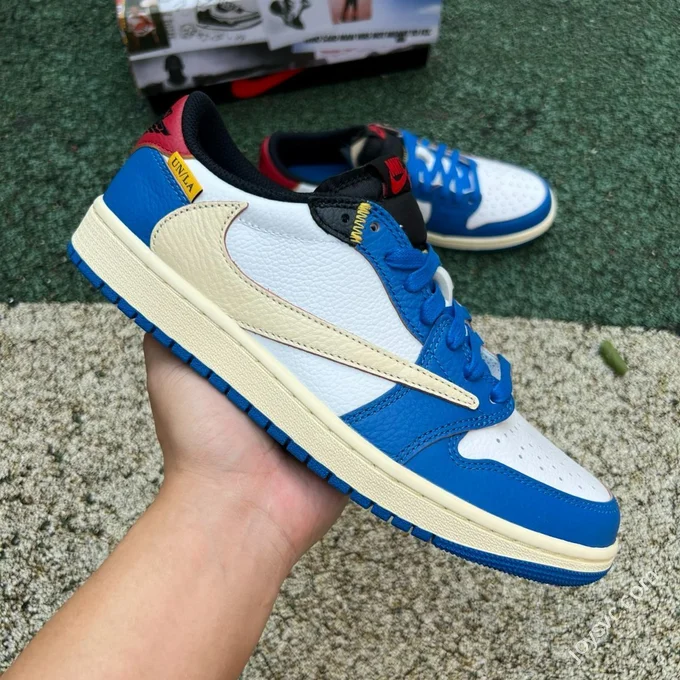 LJR Version AJ1 Union x Travis Scott Low Top Splice White Blue DM7866-111