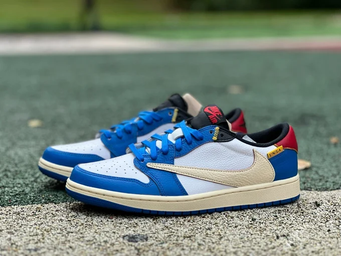 LJR Version AJ1 Union x Travis Scott Low Top Splice White Blue DM7866-111