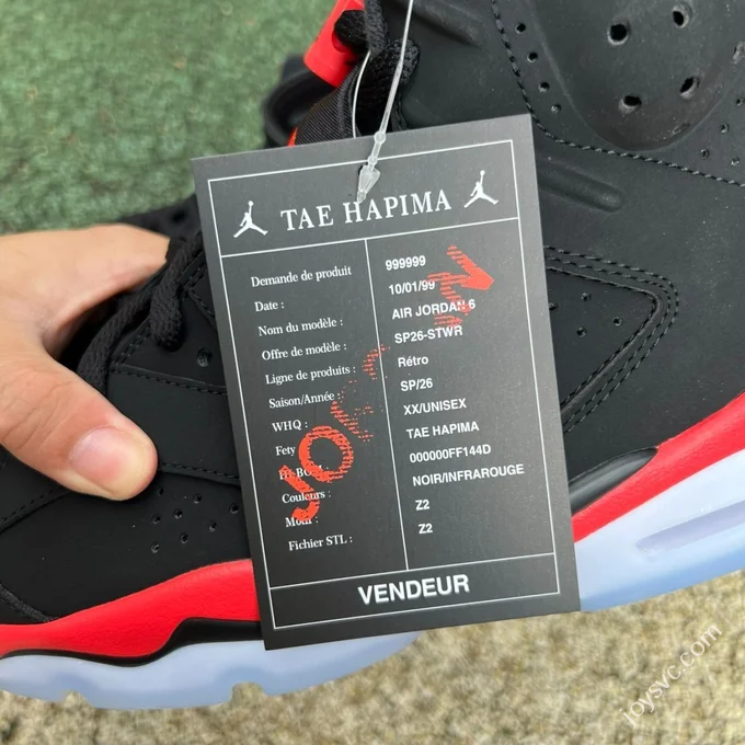 Pure Original AJ6 Black Red High Top Infrared CT8529-001