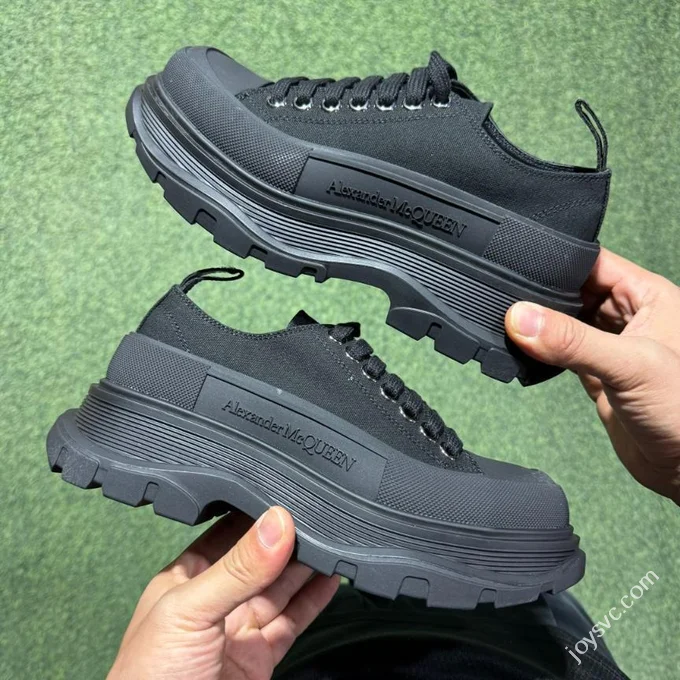 Alexander McQueen Platform Canvas Shoes Low Top All Black