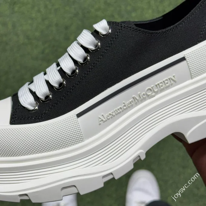Alexander McQueen Platform Canvas Shoes Low Top Black White