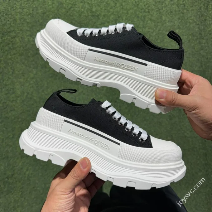 Alexander McQueen Platform Canvas Shoes Low Top Black White