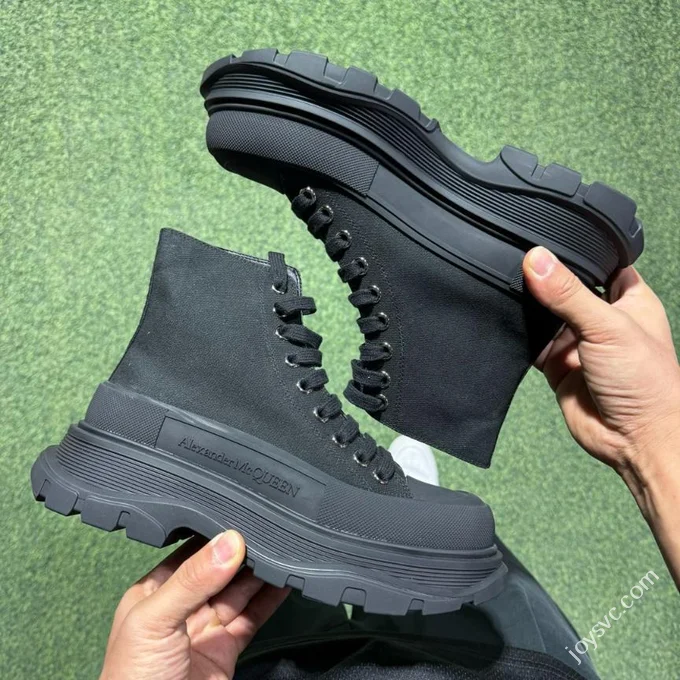 Alexander McQueen Platform Canvas Shoes High Top All Black