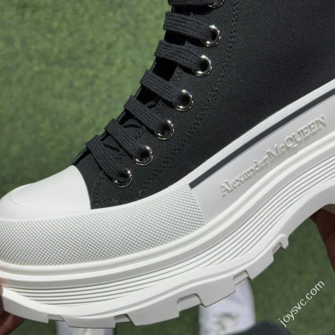 Alexander McQueen Platform Canvas Shoes High Top Black White