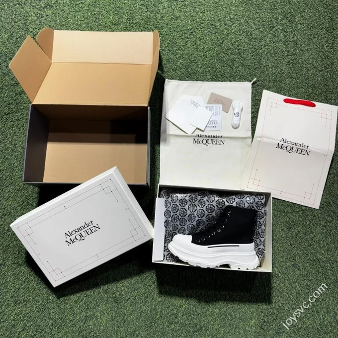 Alexander McQueen Platform Canvas Shoes High Top Black White