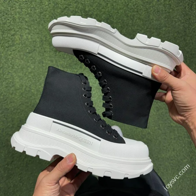 Alexander McQueen Platform Canvas Shoes High Top Black White