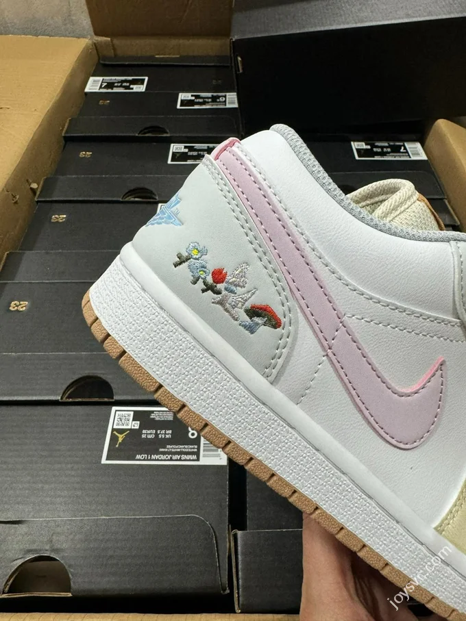 VT Pure Original AJ1 Low Beige Yellow Pink Plant Embroidery IB8861-151
