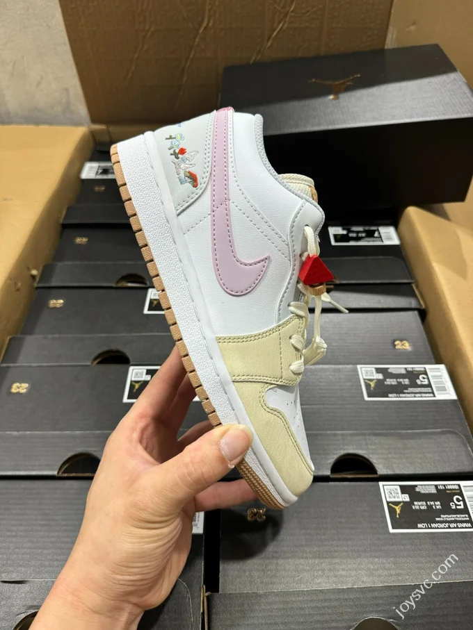 VT Pure Original AJ1 Low Beige Yellow Pink Plant Embroidery IB8861-151
