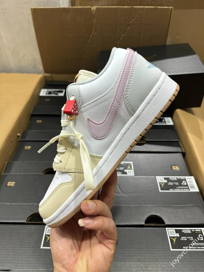 VT Pure Original AJ1 Low Beige Yellow Pink Plant Embroidery IB8861-151